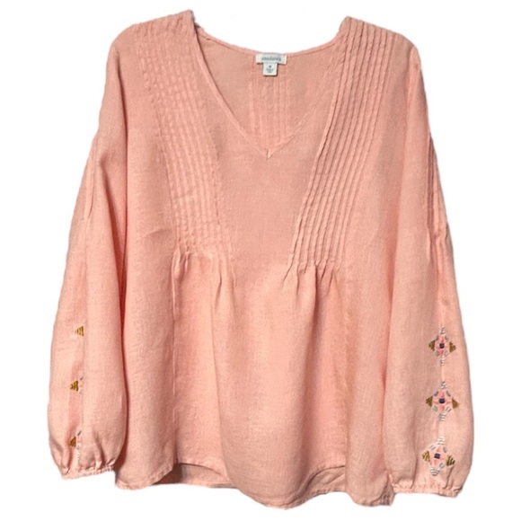 Sundance NWOT 100% linen pintuck embroidered top - Picture 2 of 7